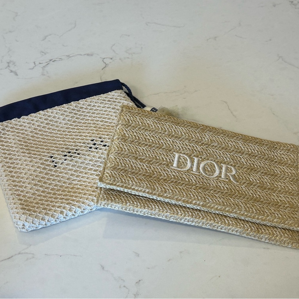Dior Tan and Cream Woven Clutch along with Dior Small Cinch Bag